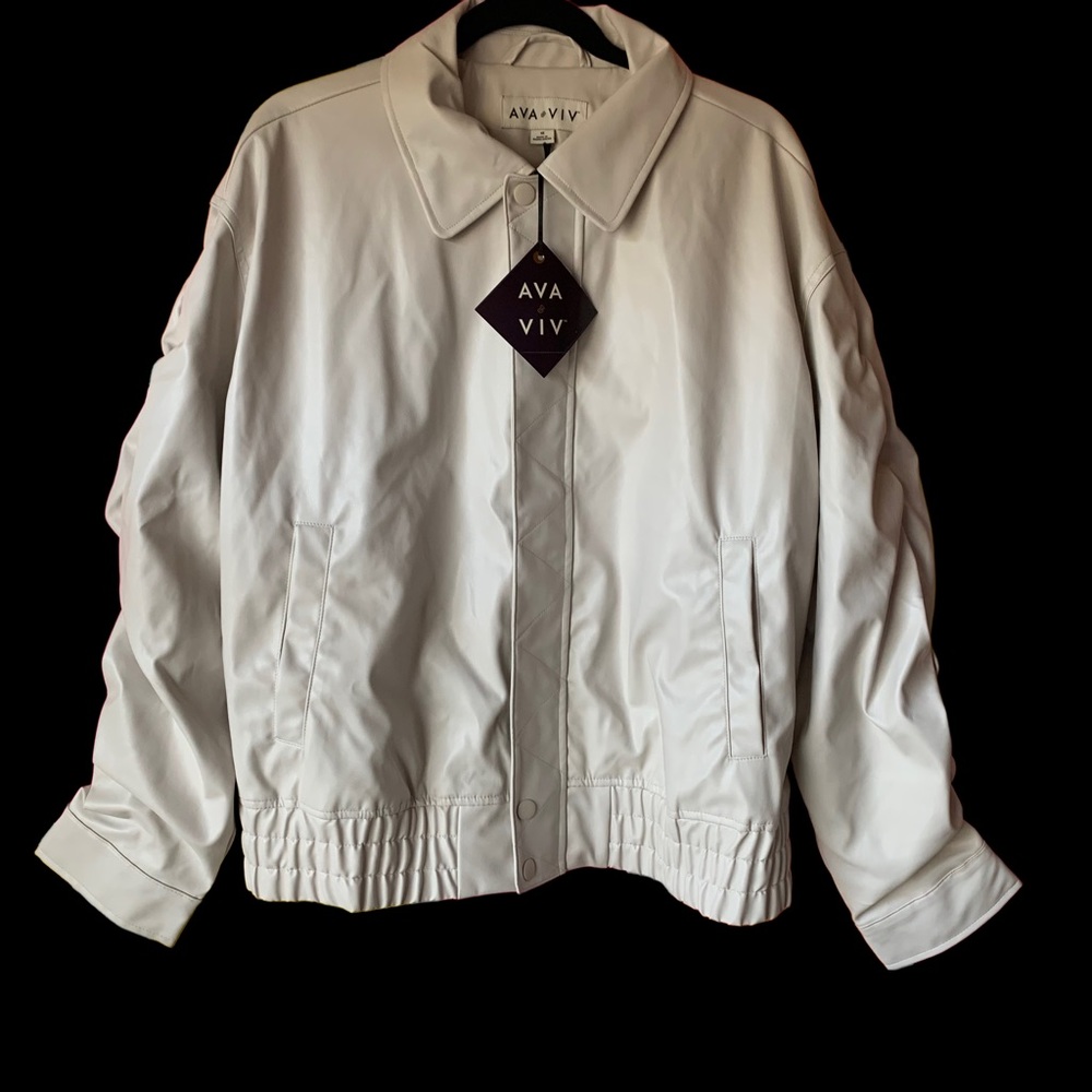 Ava & Viv Neutral Color Faux Leather Full Zip Lined Bomber Jacket Plus Size 1X